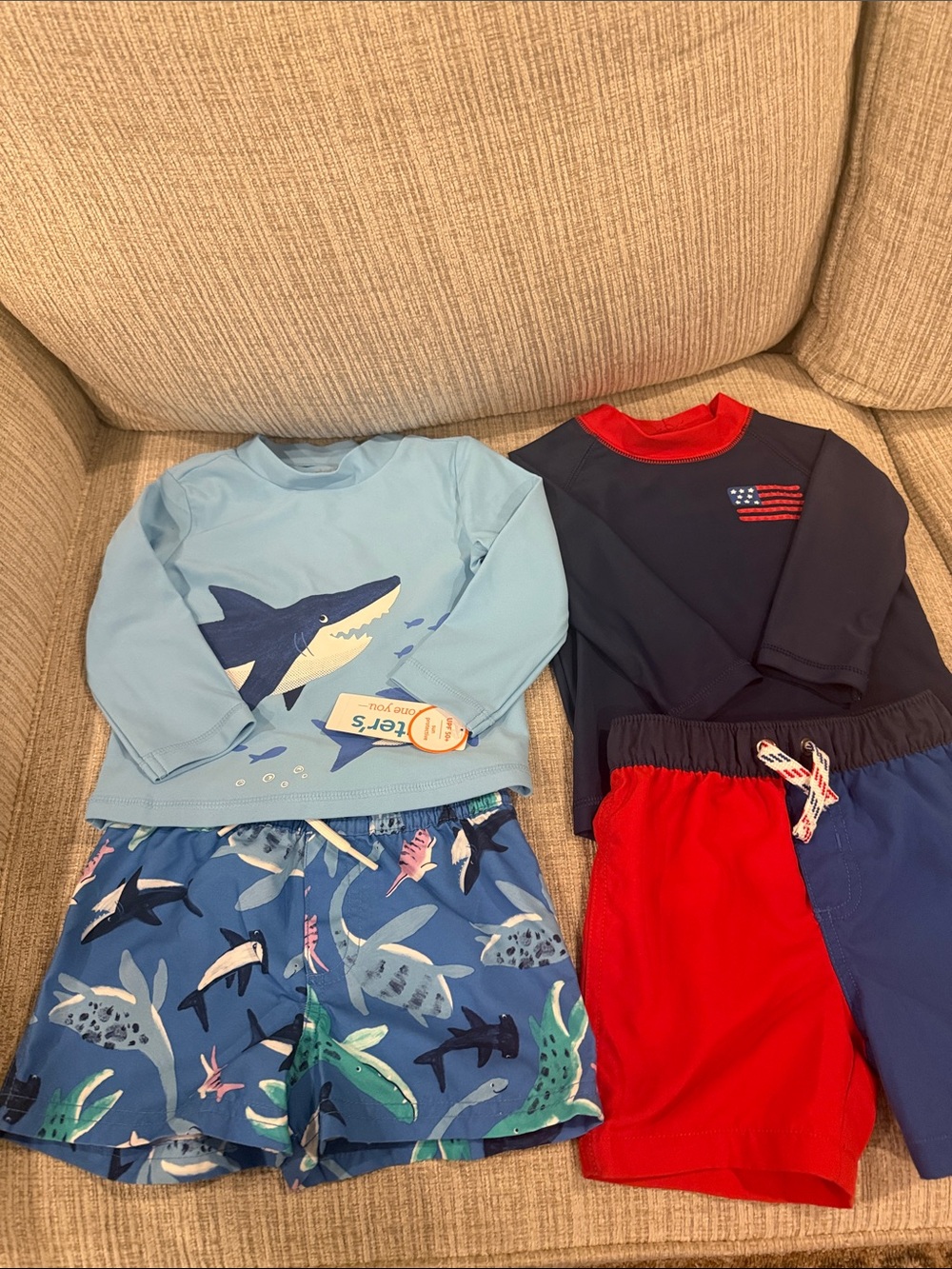 Carters Toddler Shark & Patriotic Swim Sets 18 months